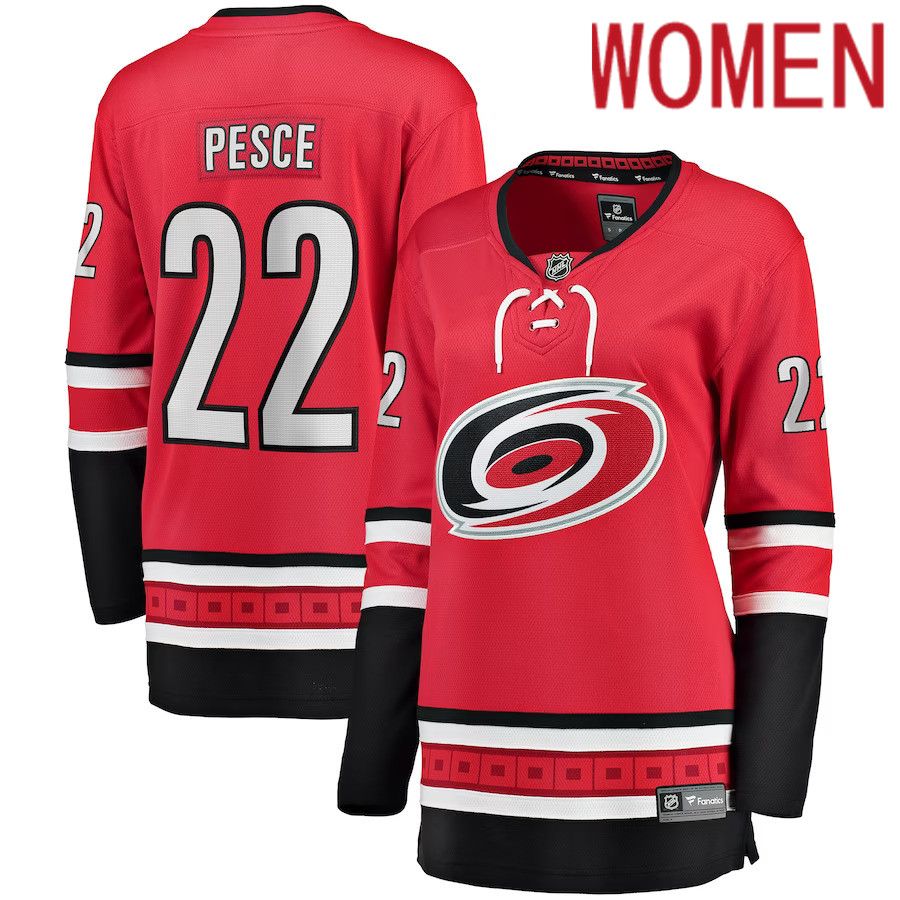 Women Carolina Hurricanes 22 Brett Pesce Fanatics Branded Red Home Breakaway Player NHL Jersey